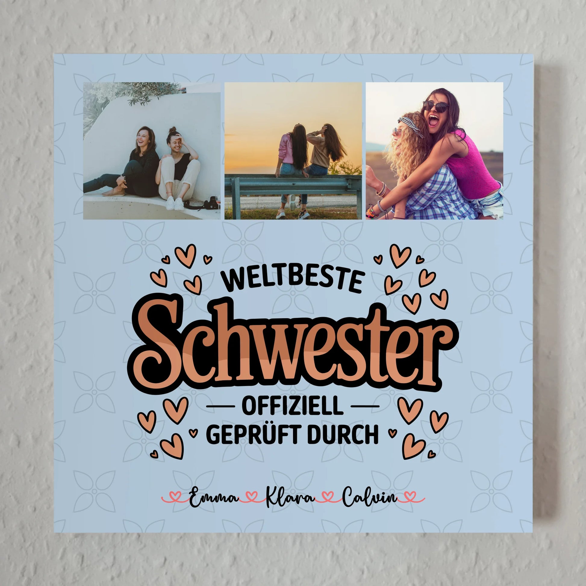 Personalisierte Fotoboard Magnet Poster Fotocollage für Schwester Weltbeste Schwester Offiziell Geprüft Durch 1