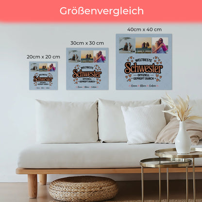 Personalisierte Fotoboard Magnet Poster Fotocollage für Schwester Weltbeste Schwester Offiziell Geprüft Durch