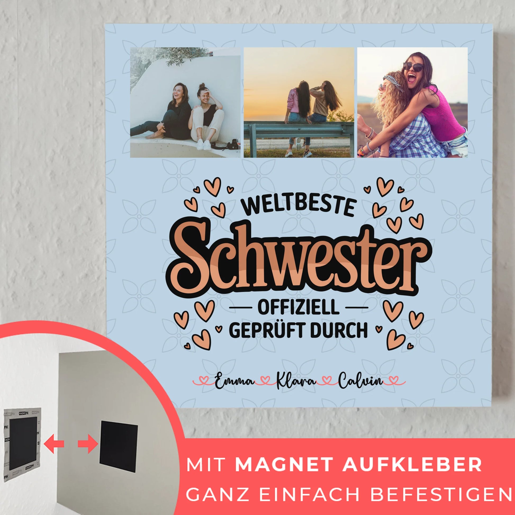 Personalisierte Fotoboard Magnet Poster Fotocollage für Schwester Weltbeste Schwester Offiziell Geprüft Durch 10