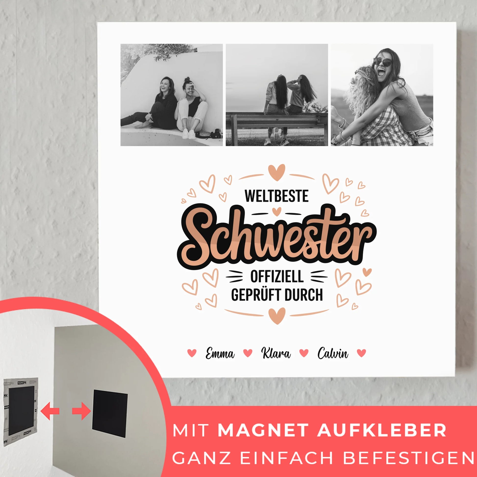 Fotoboard Magnet Wandbild für Schwester mit Fotocollage Weltbeste Schwester Offiziell Geprüft Durch 10