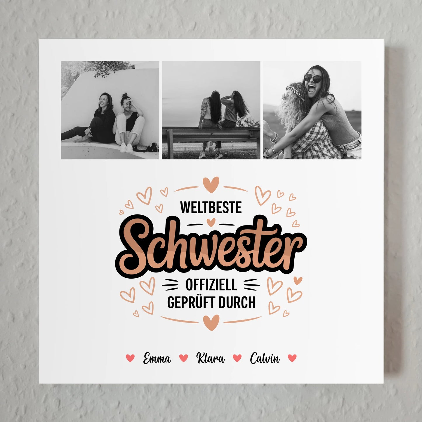 Fotoboard Magnet Wandbild für Schwester mit Fotocollage Weltbeste Schwester Offiziell Geprüft Durch