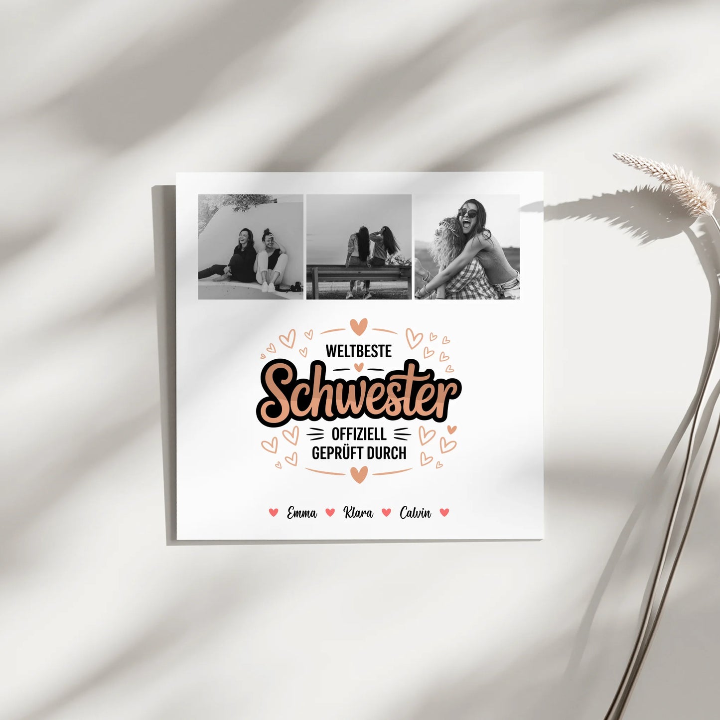 Fotoboard Magnet Wandbild für Schwester mit Fotocollage Weltbeste Schwester Offiziell Geprüft Durch