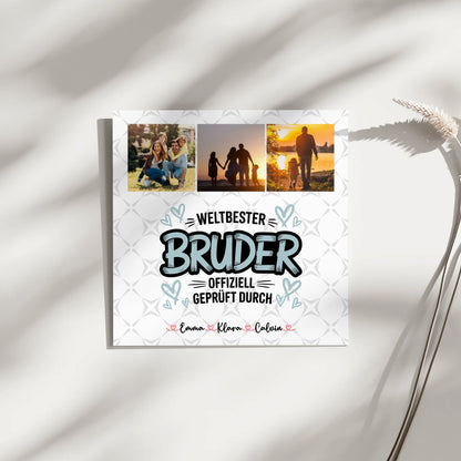 Personalisierte Fotoboard Magnet Wandbild Fotocollage für Bruder Weltbester Bruder Offiziell Geprüft Durch 3