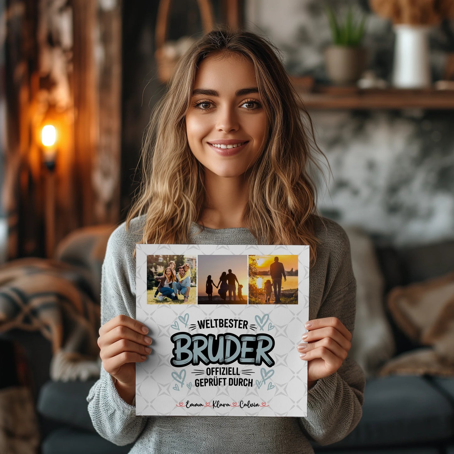 Personalisierte Fotoboard Magnet Wandbild Fotocollage für Bruder Weltbester Bruder Offiziell Geprüft Durch 2