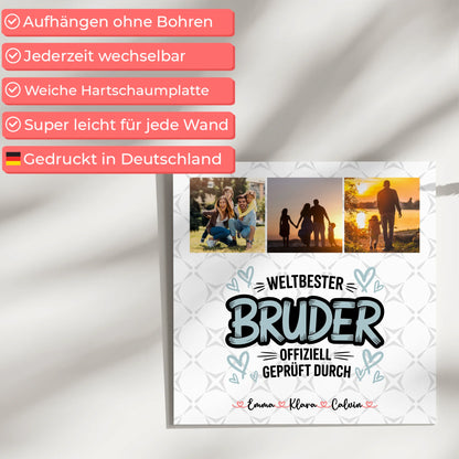 Personalisierte Fotoboard Magnet Wandbild Fotocollage für Bruder Weltbester Bruder Offiziell Geprüft Durch 5