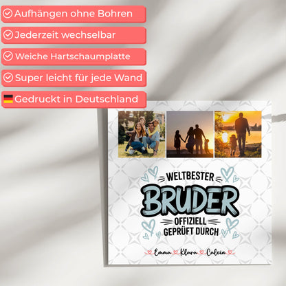 Personalisierte Fotoboard Magnet Wandbild Fotocollage für Bruder Weltbester Bruder Offiziell Geprüft Durch