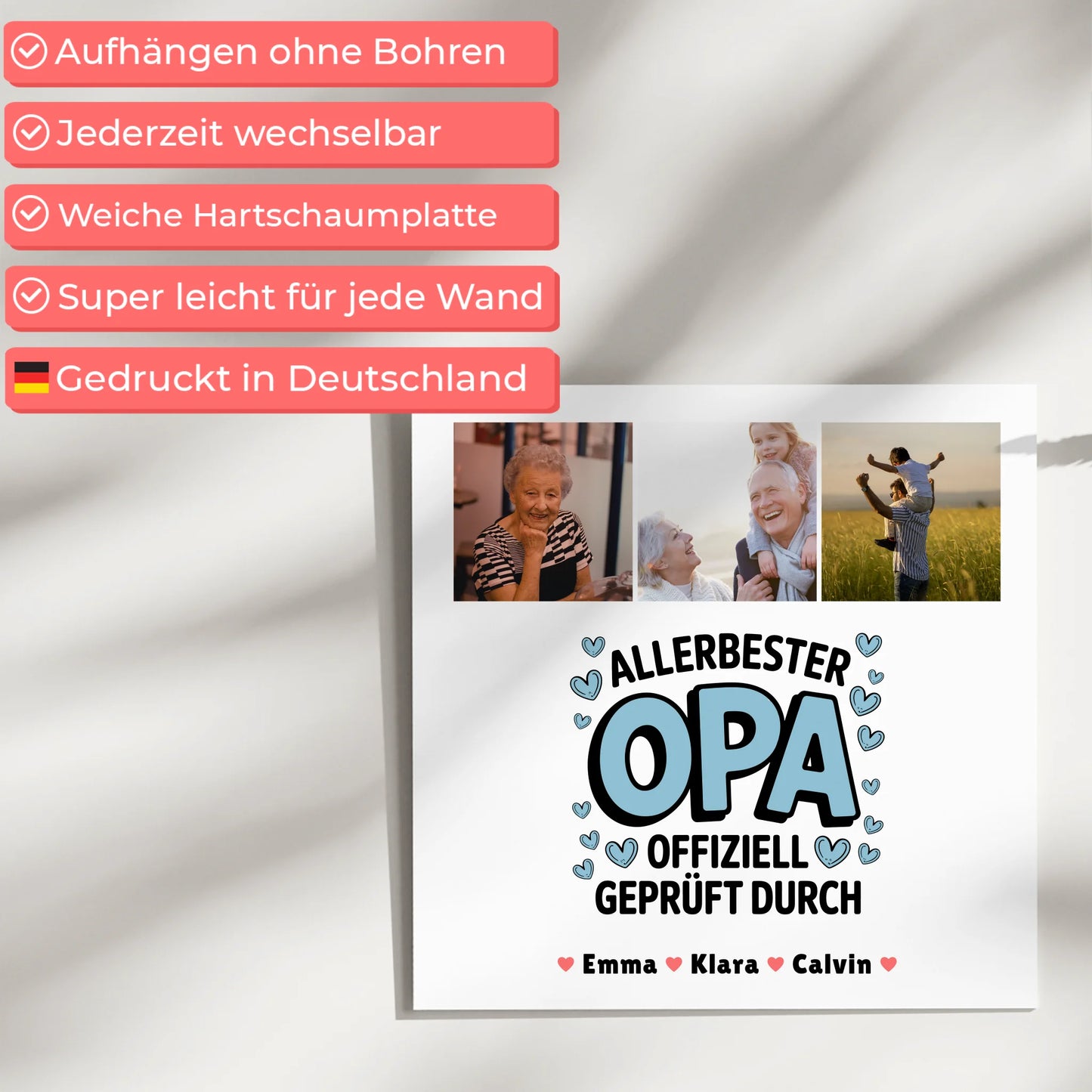 Personalisiertes Fotoboard Magnet Wandbild Geschenk Fotocollage Opa Allerbester Opa Offiziell Geprüft Durch