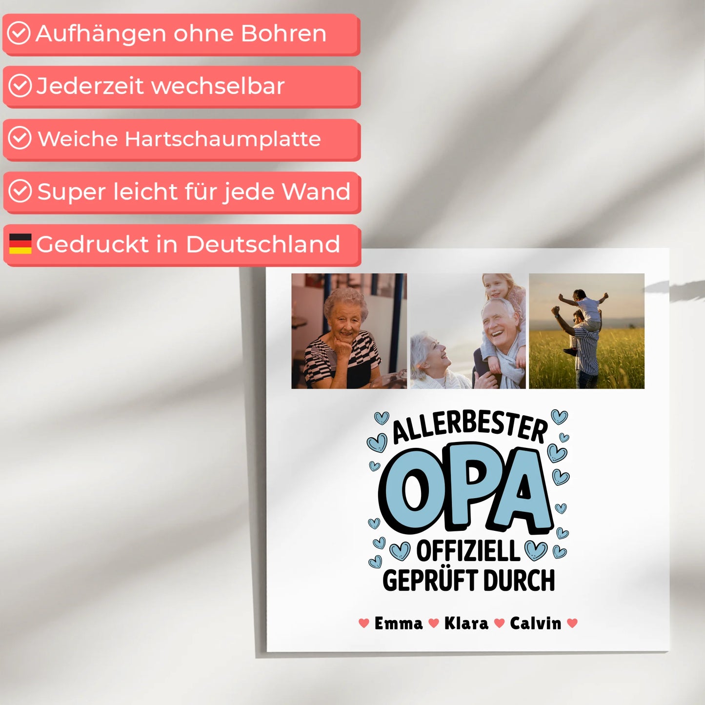 Personalisiertes Fotoboard Magnet Wandbild Geschenk Fotocollage Opa Allerbester Opa Offiziell Geprüft Durch