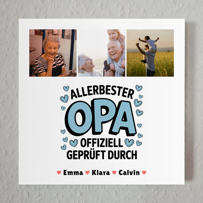 Personalisiertes Fotoboard Magnet Wandbild Geschenk Fotocollage Opa Allerbester Opa Offiziell Geprüft Durch