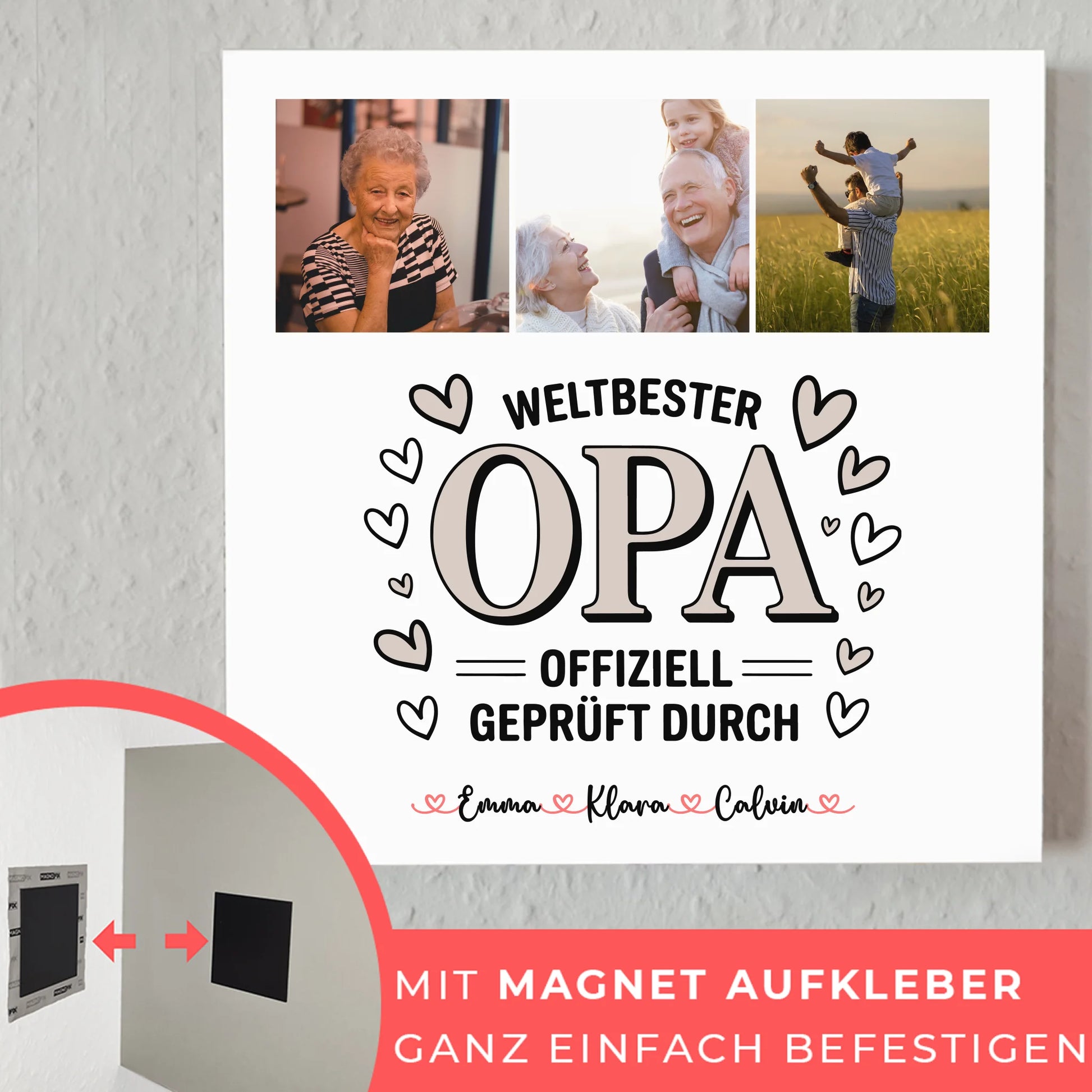 Fotoboard Magnet Poster Fotocollage für Opa Weltbester Opa Offiziell Geprüft Durch 4