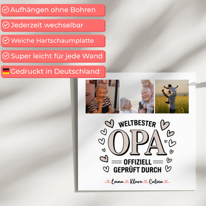 Fotoboard Magnet Poster Fotocollage für Opa Weltbester Opa Offiziell Geprüft Durch