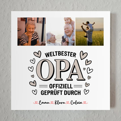 Fotoboard Magnet Poster Fotocollage für Opa Weltbester Opa Offiziell Geprüft Durch