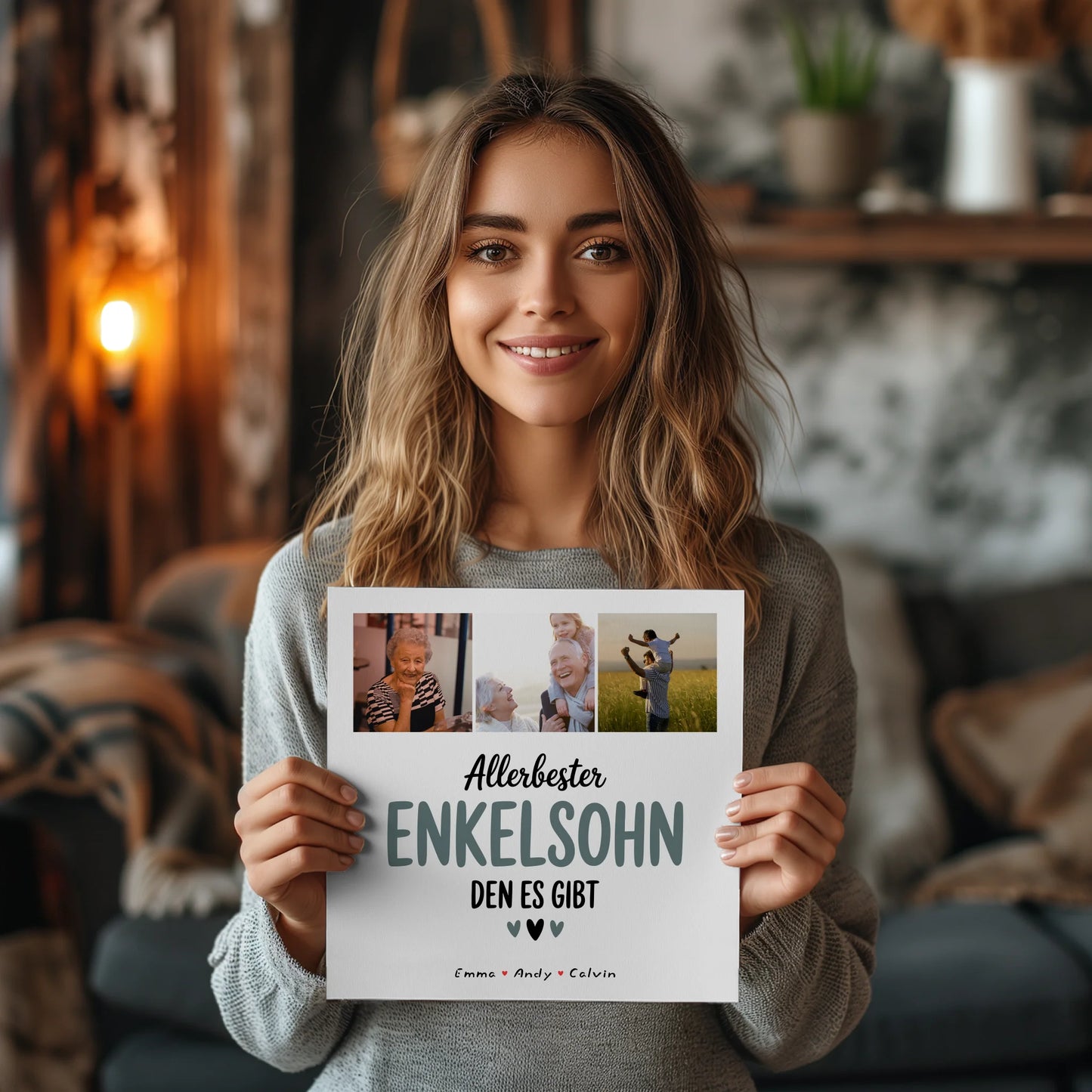 Personalisierte Fotoboard Magnet Wandbild Geschenk für den besten Enkelsohn Fotocollage 2