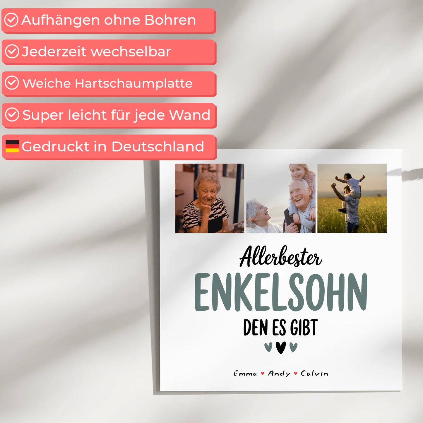 Personalisierte Fotoboard Magnet Wandbild Geschenk für den besten Enkelsohn Fotocollage 5