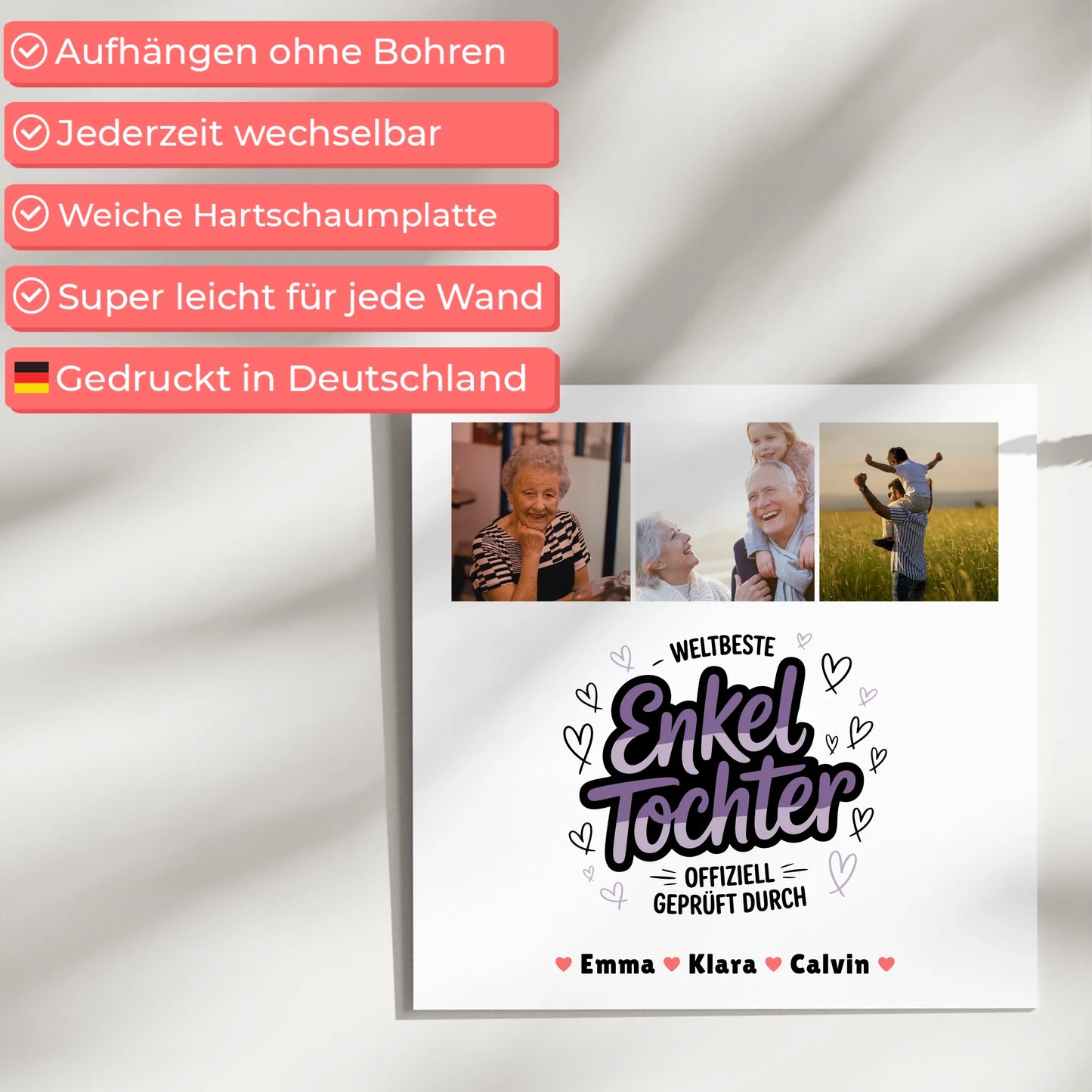 Fotoboard Magnet Poster Geschenk für Enkeltochter Weltbeste Enkeltochter Offiziell Geprüft Durch 5