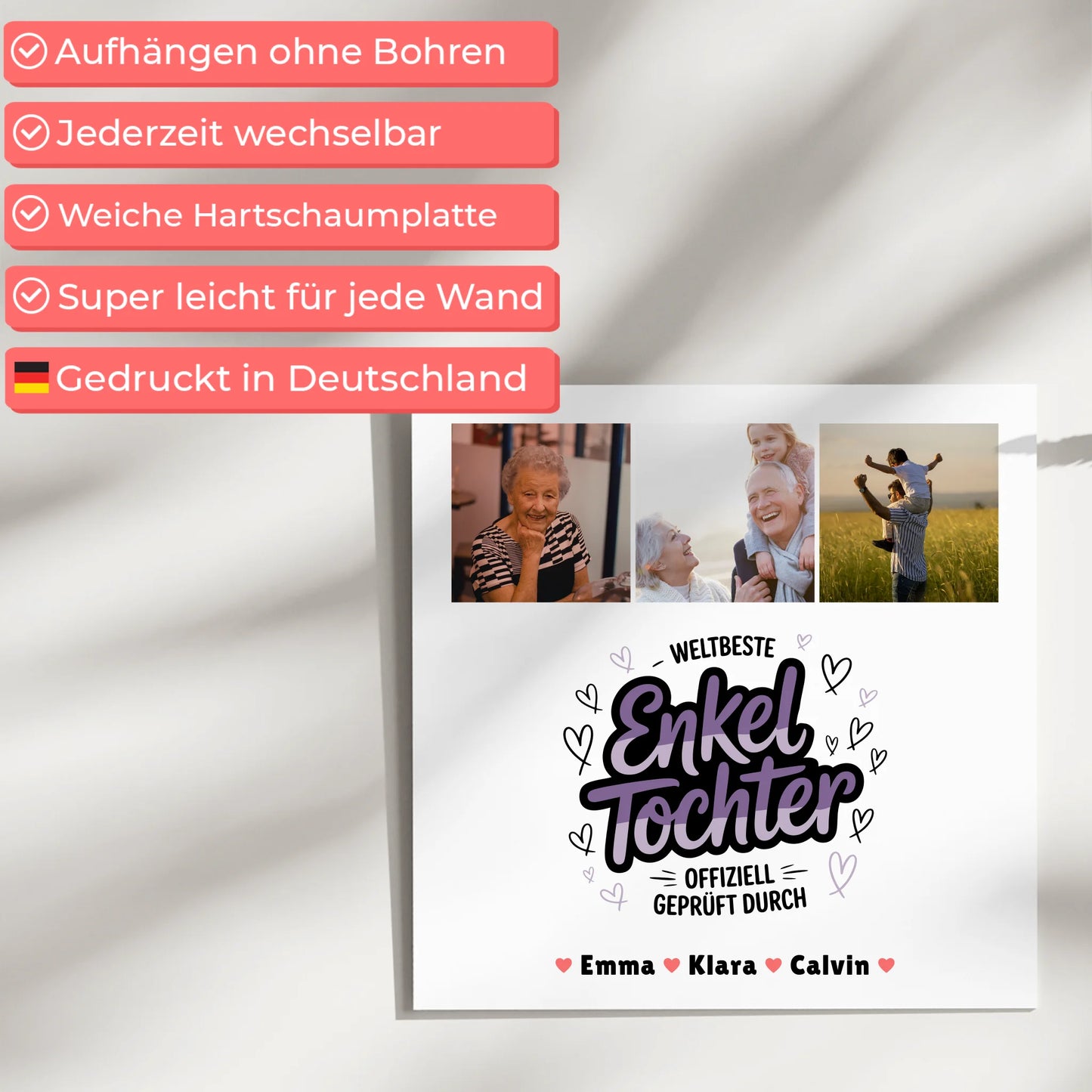 Fotoboard Magnet Poster Geschenk für Enkeltochter Weltbeste Enkeltochter Offiziell Geprüft Durch