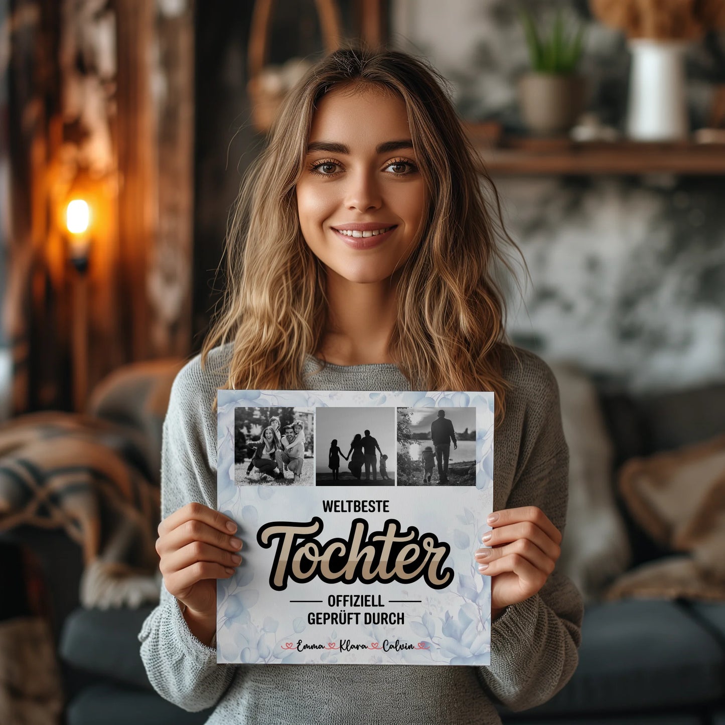 Fotoboard Poster Magnetisch für Tochter Weltbeste Tochter Offiziell Geprüft Durch personalisierte Fotocollage 2