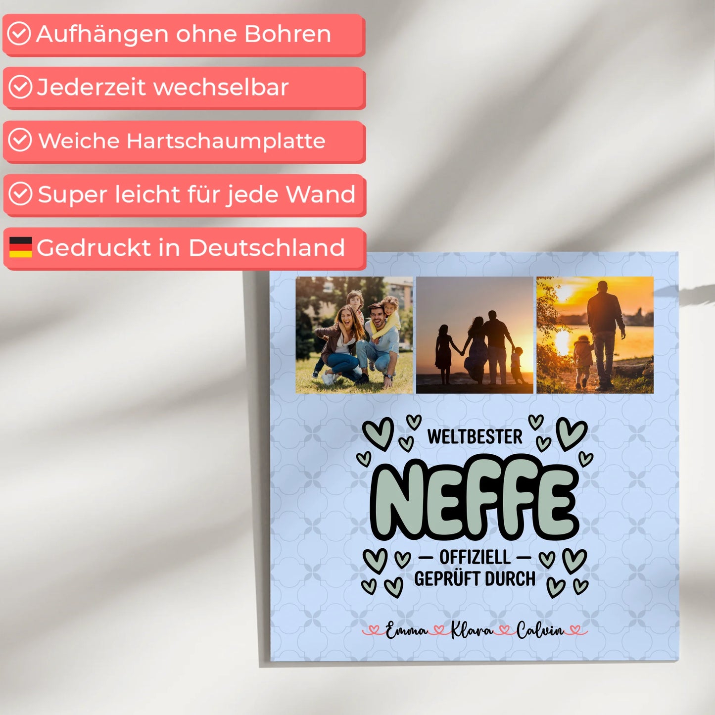 Fotoboard Magnet Wandbild Fotocollage für Neffe Weltbester Neffe Offiziell Geprüft Durch 5