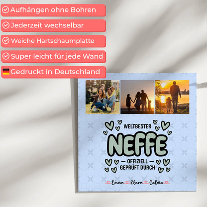 Fotoboard Magnet Wandbild Fotocollage für Neffe Weltbester Neffe Offiziell Geprüft Durch 5