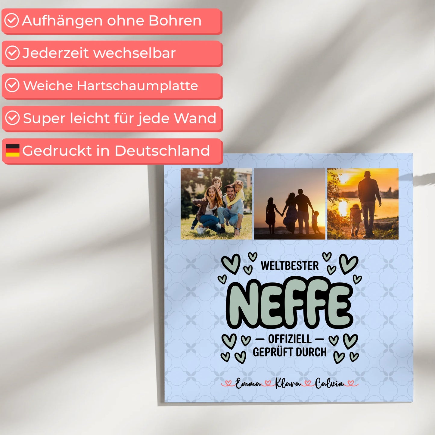 Fotoboard Magnet Wandbild Fotocollage für Neffe Weltbester Neffe Offiziell Geprüft Durch