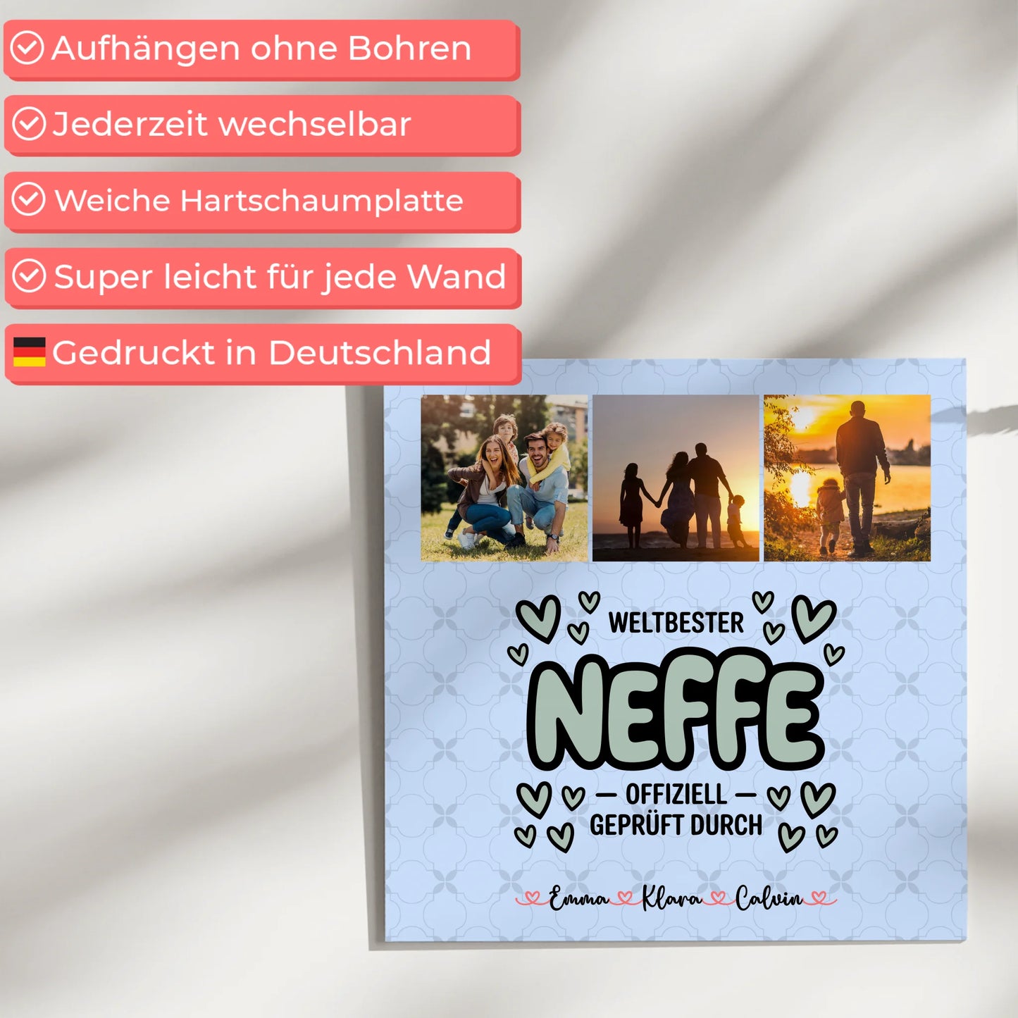 Fotoboard Magnet Wandbild Fotocollage für Neffe Weltbester Neffe Offiziell Geprüft Durch