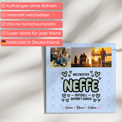 Fotoboard Magnet Wandbild Fotocollage für Neffe Weltbester Neffe Offiziell Geprüft Durch