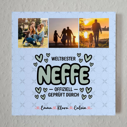 Fotoboard Magnet Wandbild Fotocollage für Neffe Weltbester Neffe Offiziell Geprüft Durch 7