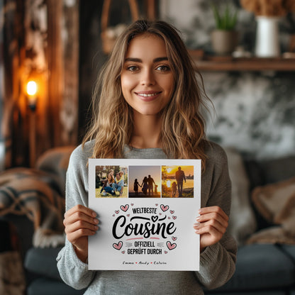 Fotoboard Magnet Wandbild Geschenk Fotocollage Cousine Weltbeste Cousine Offiziell Geprüft Durch 2