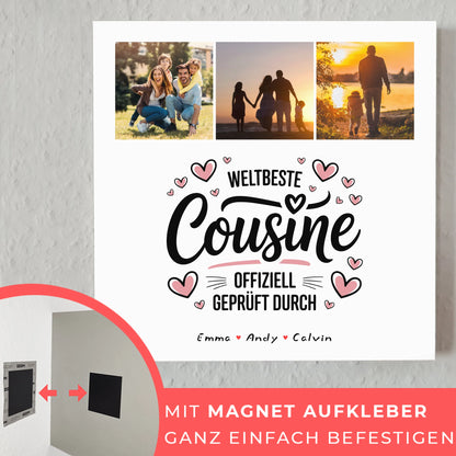 Fotoboard Magnet Wandbild Geschenk Fotocollage Cousine Weltbeste Cousine Offiziell Geprüft Durch 10