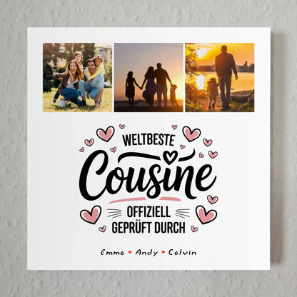 Fotoboard Magnet Wandbild Geschenk Fotocollage Cousine Weltbeste Cousine Offiziell Geprüft Durch