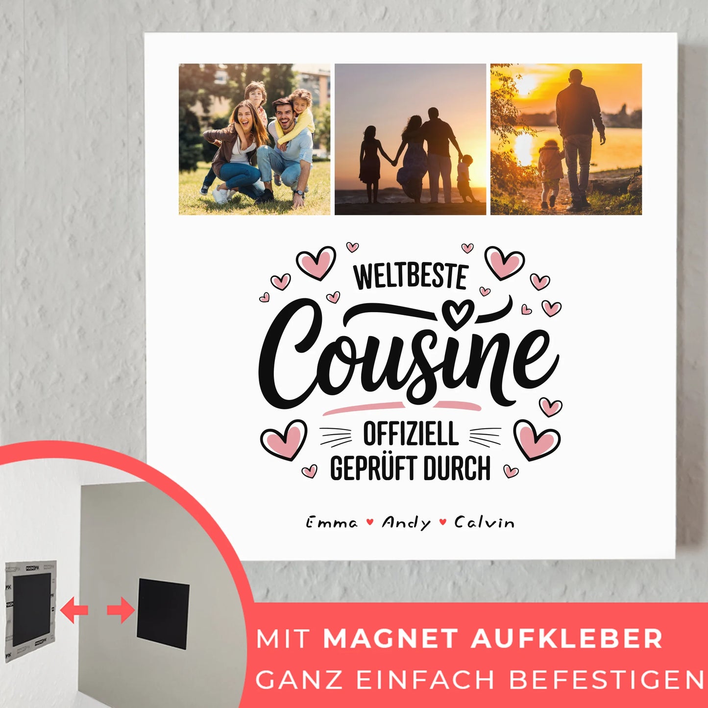 Fotoboard Magnet Wandbild Geschenk Fotocollage Cousine Weltbeste Cousine Offiziell Geprüft Durch