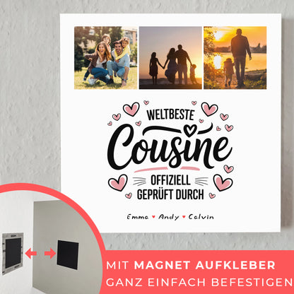 Fotoboard Magnet Wandbild Geschenk Fotocollage Cousine Weltbeste Cousine Offiziell Geprüft Durch