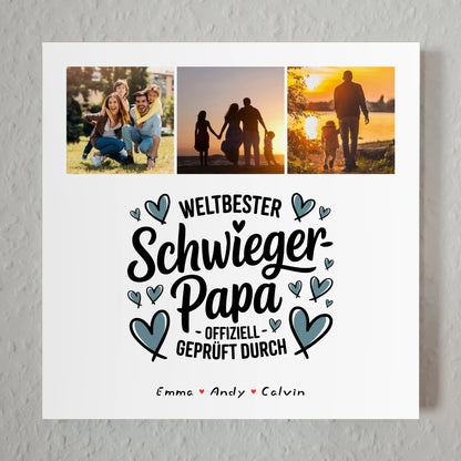 Fotoboard Magnet Poster Geschenk für Schwiegerpapa Weltbester Schwiegerpapa Offiziell Geprüft Durch