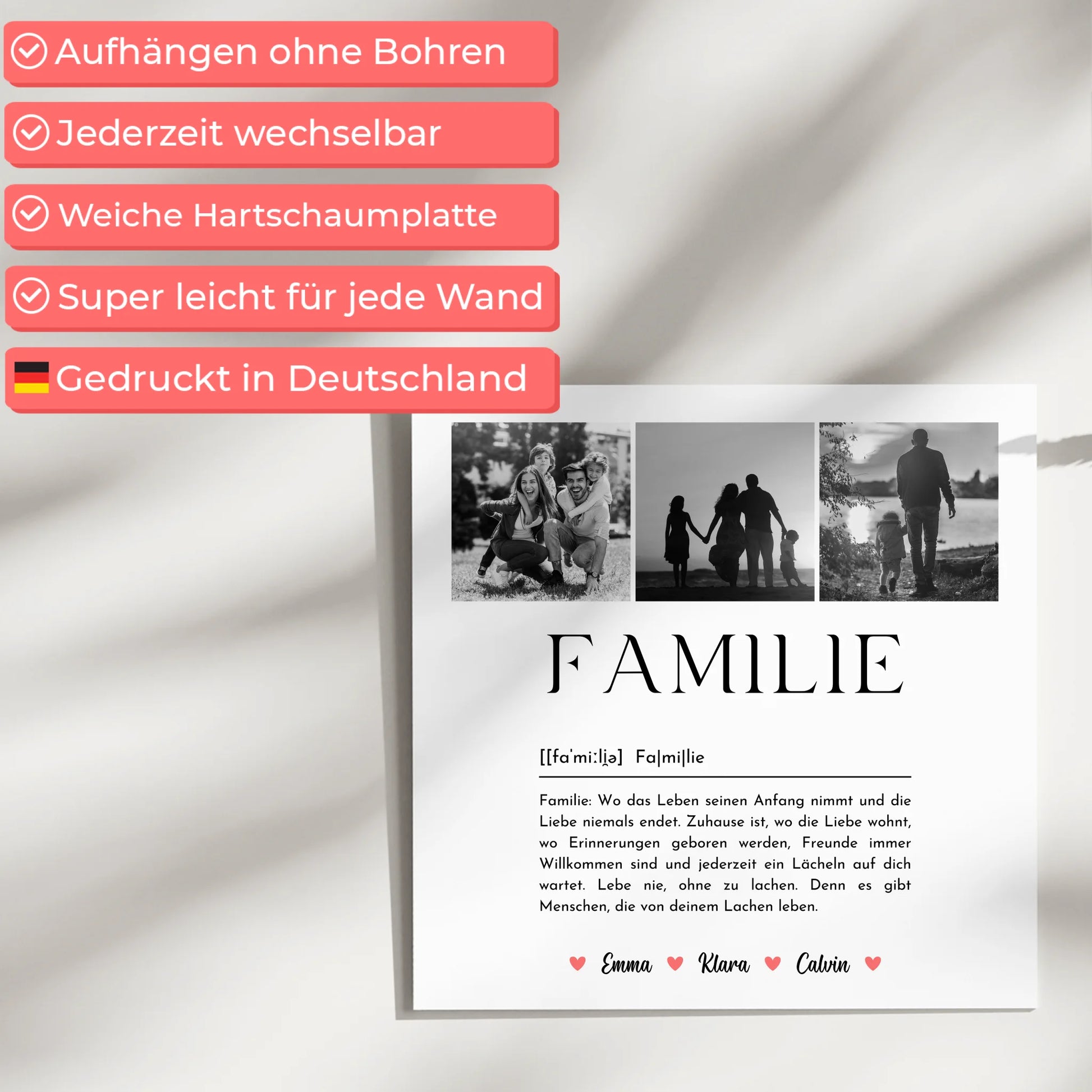Wandbild Familie Personalisiert mit Familie Fotocollage und Definition Familie 5