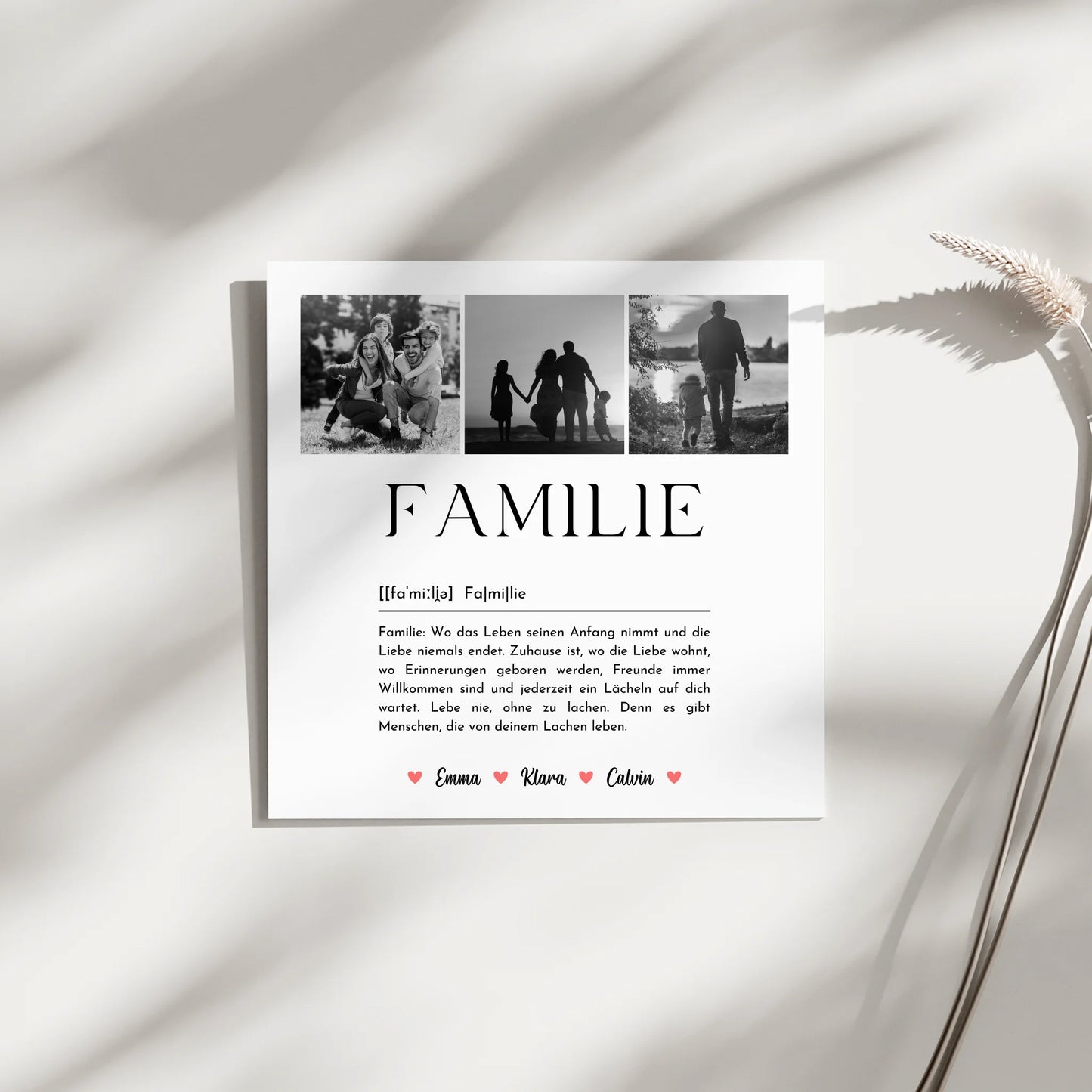 Wandbild Familie Personalisiert mit Familie Fotocollage und Definition Familie