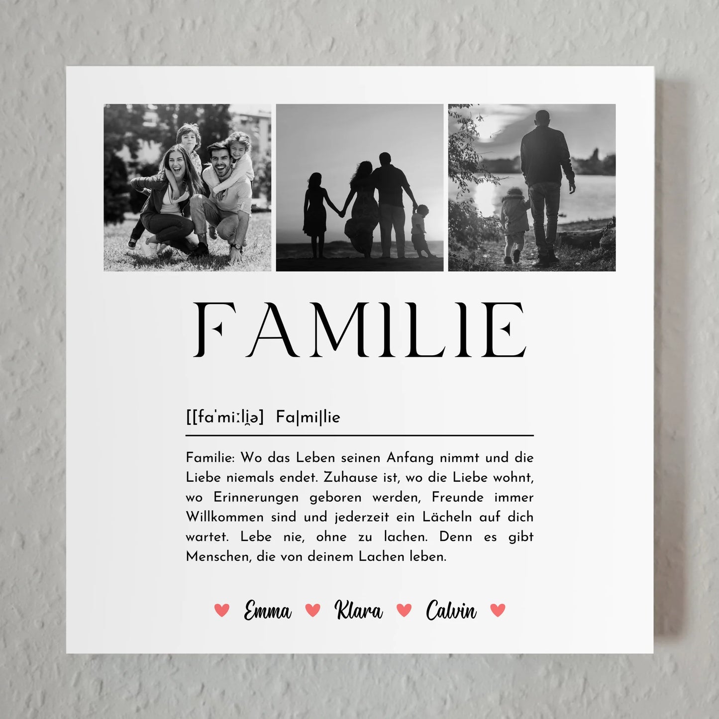 Wandbild Familie Personalisiert mit Familie Fotocollage und Definition Familie