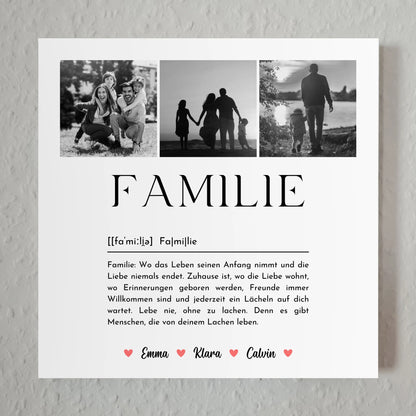 Wandbild Familie Personalisiert mit Familie Fotocollage und Definition Familie