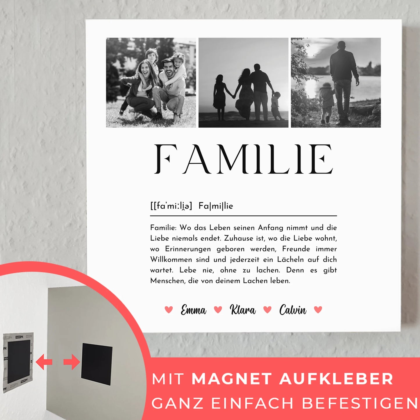 Wandbild Familie Personalisiert mit Familie Fotocollage und Definition Familie