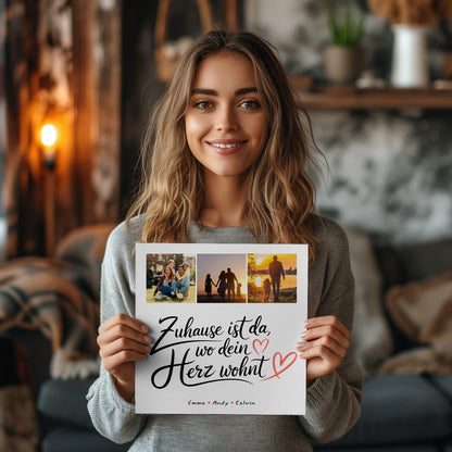 Wandbild Familie Personalisiert Geschenk Fotocollage Familie Wo Dein Herz Wohnt 2