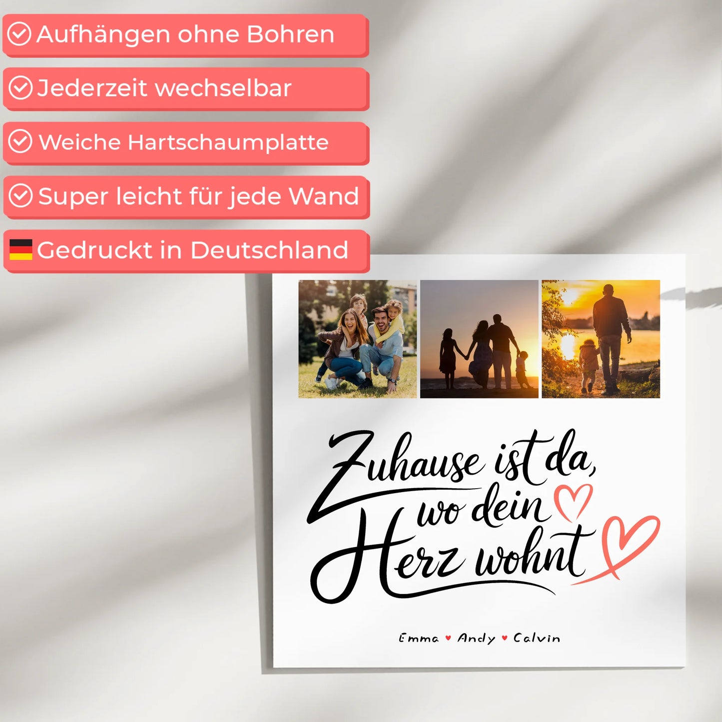 Wandbild Familie Personalisiert Geschenk Fotocollage Familie Wo Dein Herz Wohnt