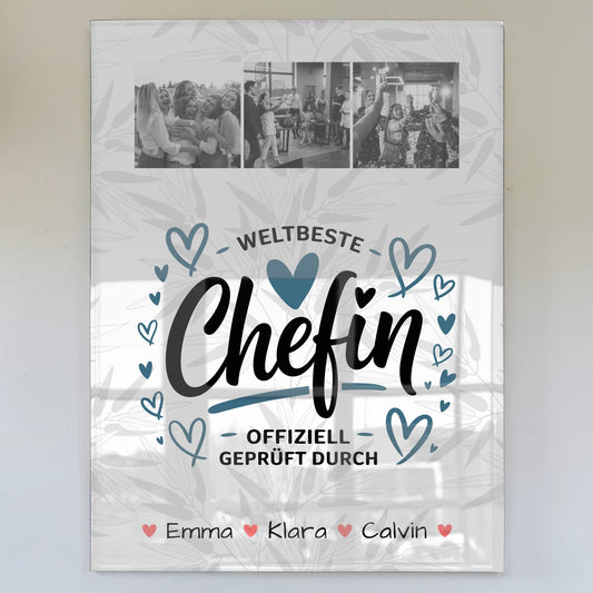 Foto Acrylglas Geschenk Fotocollage Chefin Weltbeste Chefin Offiziell Geprüft Durch Personalisierbar 1