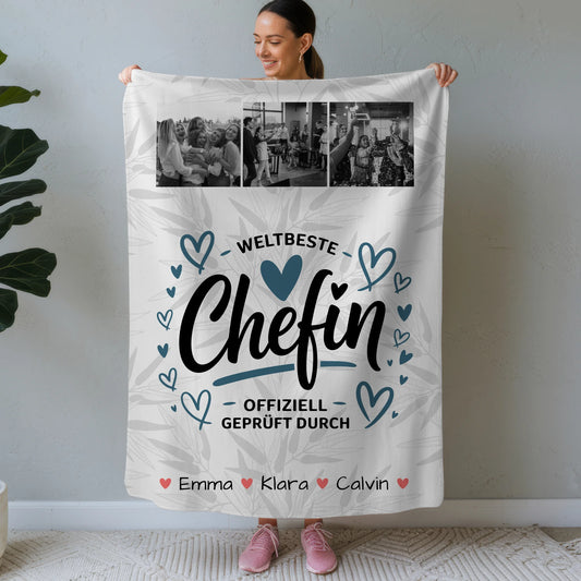 Decke Mit Namen Geschenk Fotocollage Chefin Weltbeste Chefin Offiziell Geprüft Durch 1