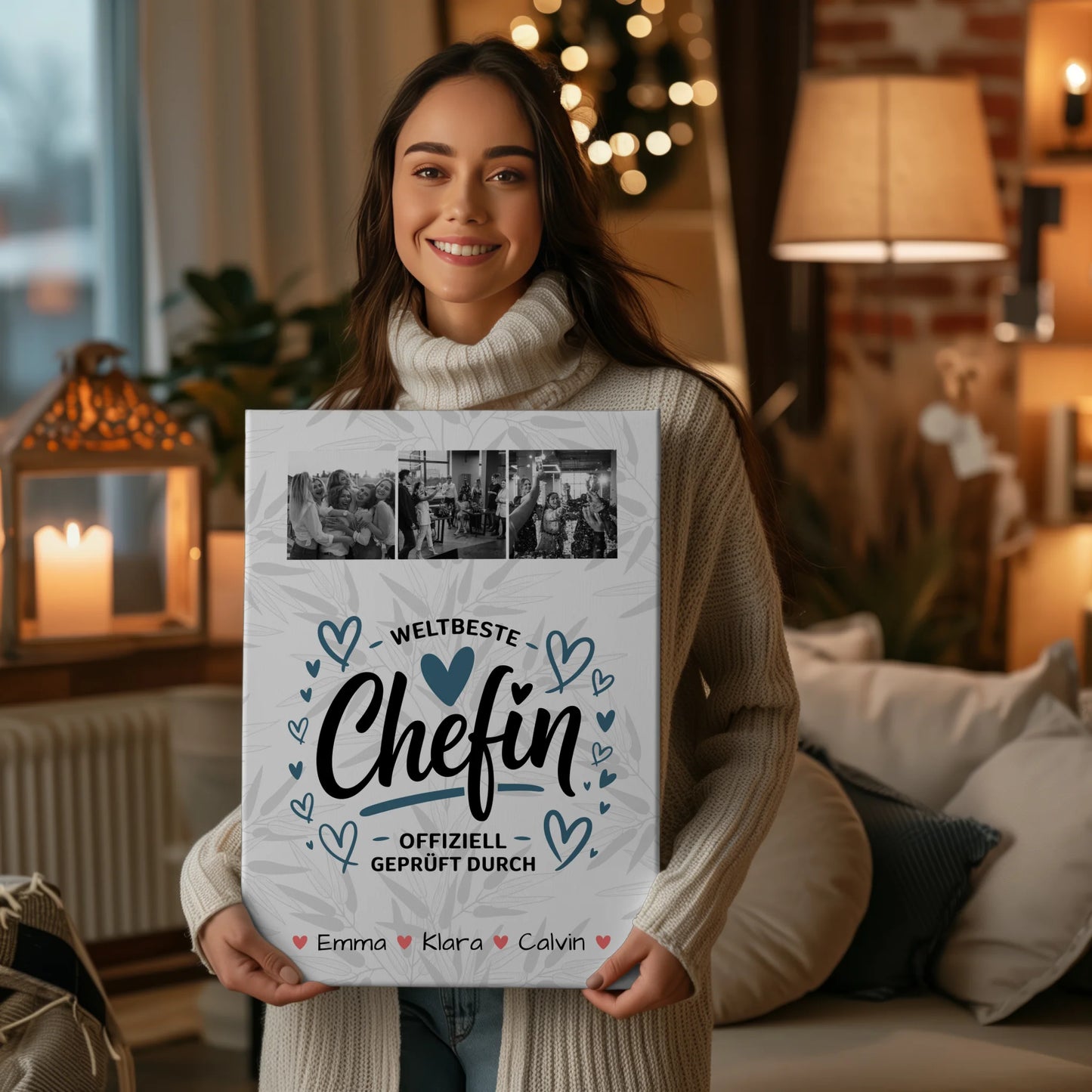Personalisierte Leinwand Geschenk Fotocollage Chefin Weltbeste Chefin Offiziell Geprüft Durch 2