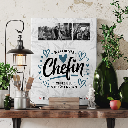 Personalisierte Leinwand Geschenk Fotocollage Chefin Weltbeste Chefin Offiziell Geprüft Durch 3