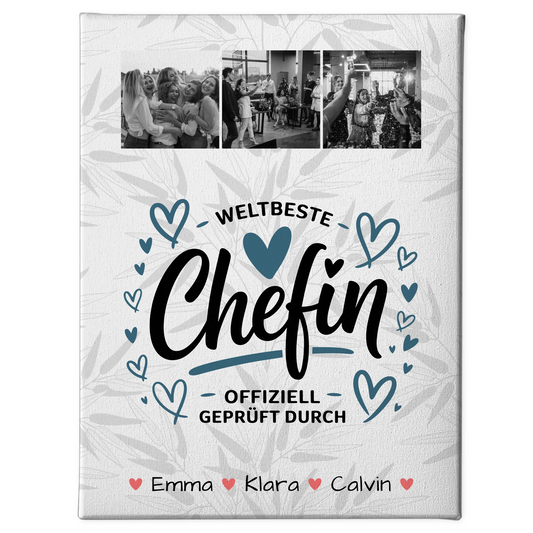 Personalisierte Leinwand Geschenk Fotocollage Chefin Weltbeste Chefin Offiziell Geprüft Durch 1