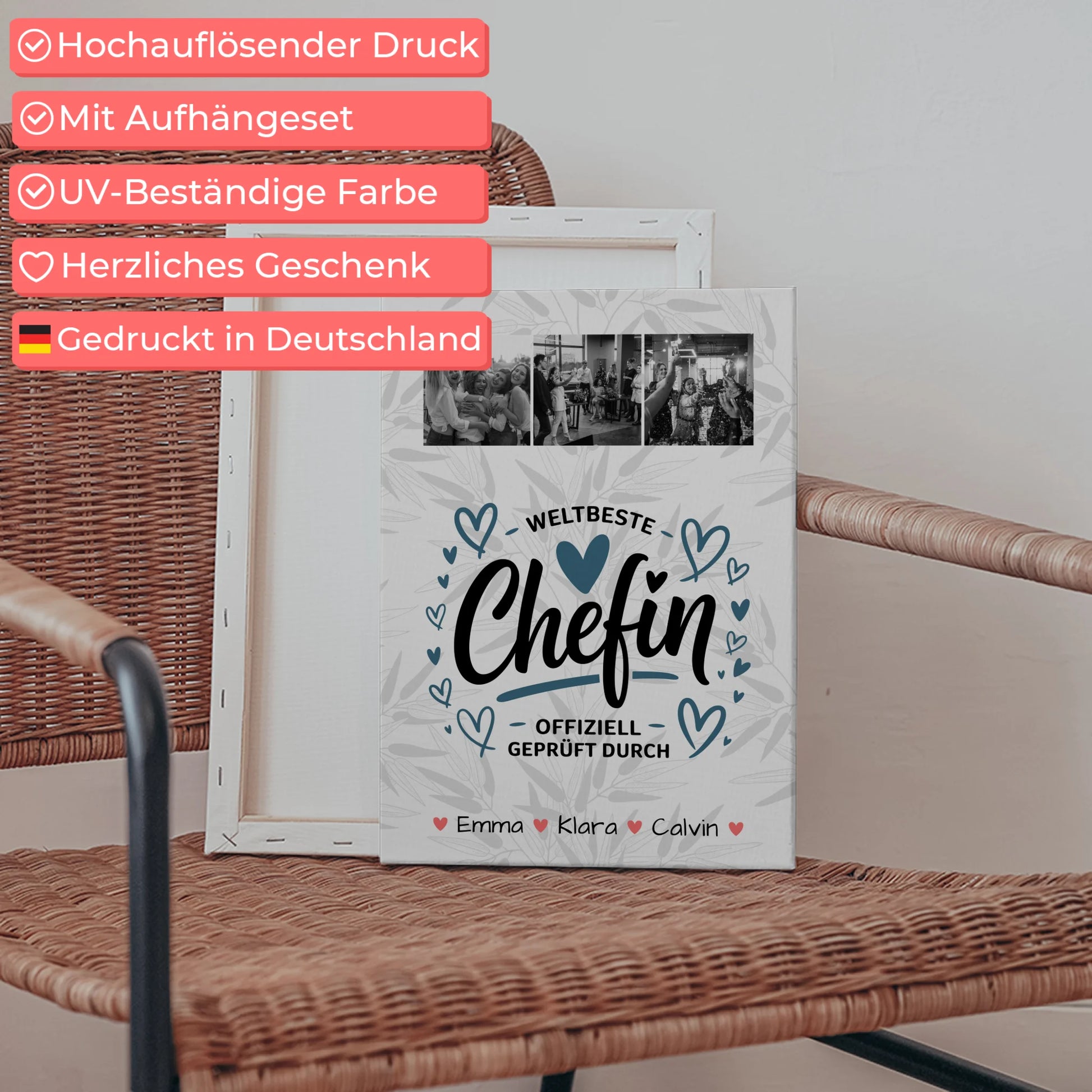 Personalisierte Leinwand Geschenk Fotocollage Chefin Weltbeste Chefin Offiziell Geprüft Durch 5