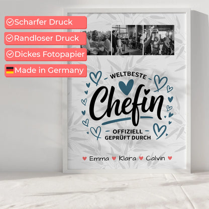 Personalisiertes Poster Datum Geschenk Fotocollage Chefin Weltbeste Chefin Offiziell Geprüft Durch