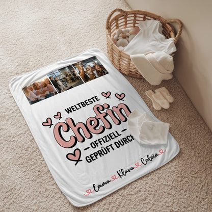 Kuscheldecke Mit Namen Und Motiv Fotocollage Chefin Weltbeste Chefin Offiziell Geprüft Durch 2
