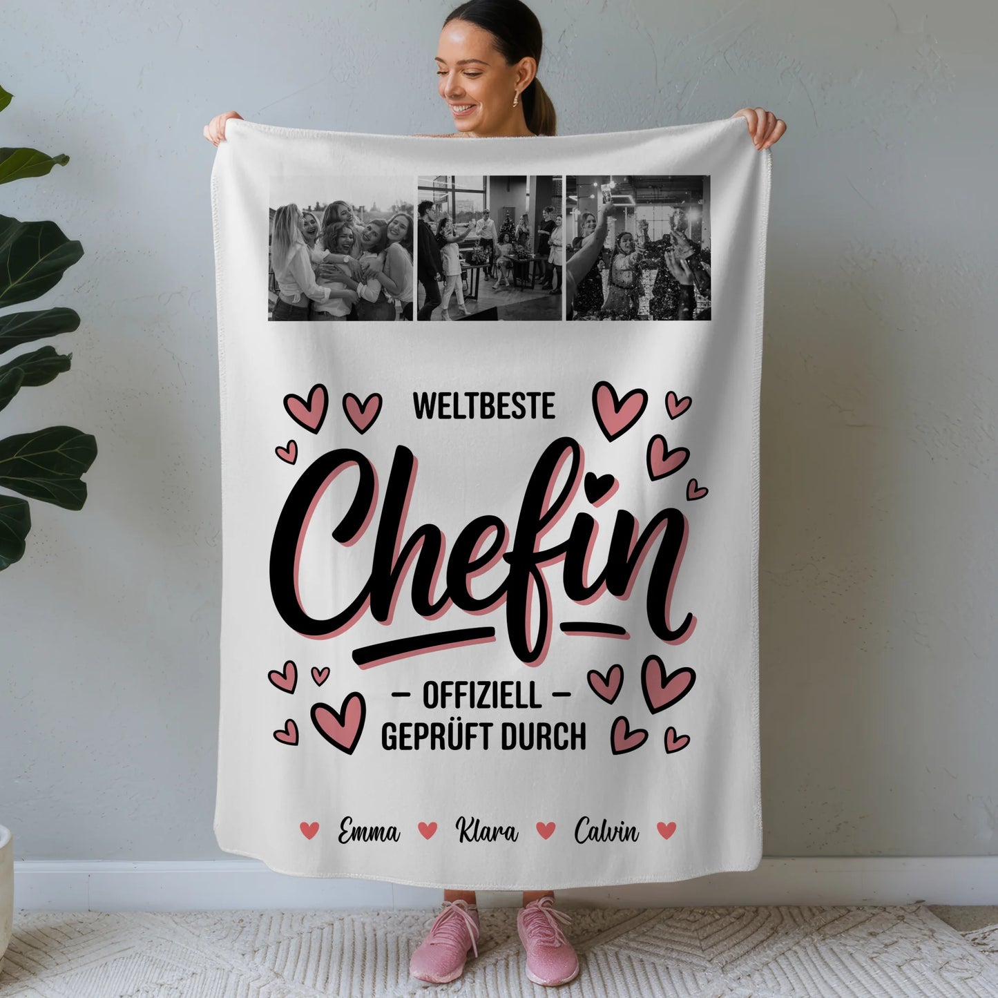 Personalisierte Decke Mit Namen Fotocollage für Chefin Weltbeste Chefin Offiziell Geprüft Durch 1