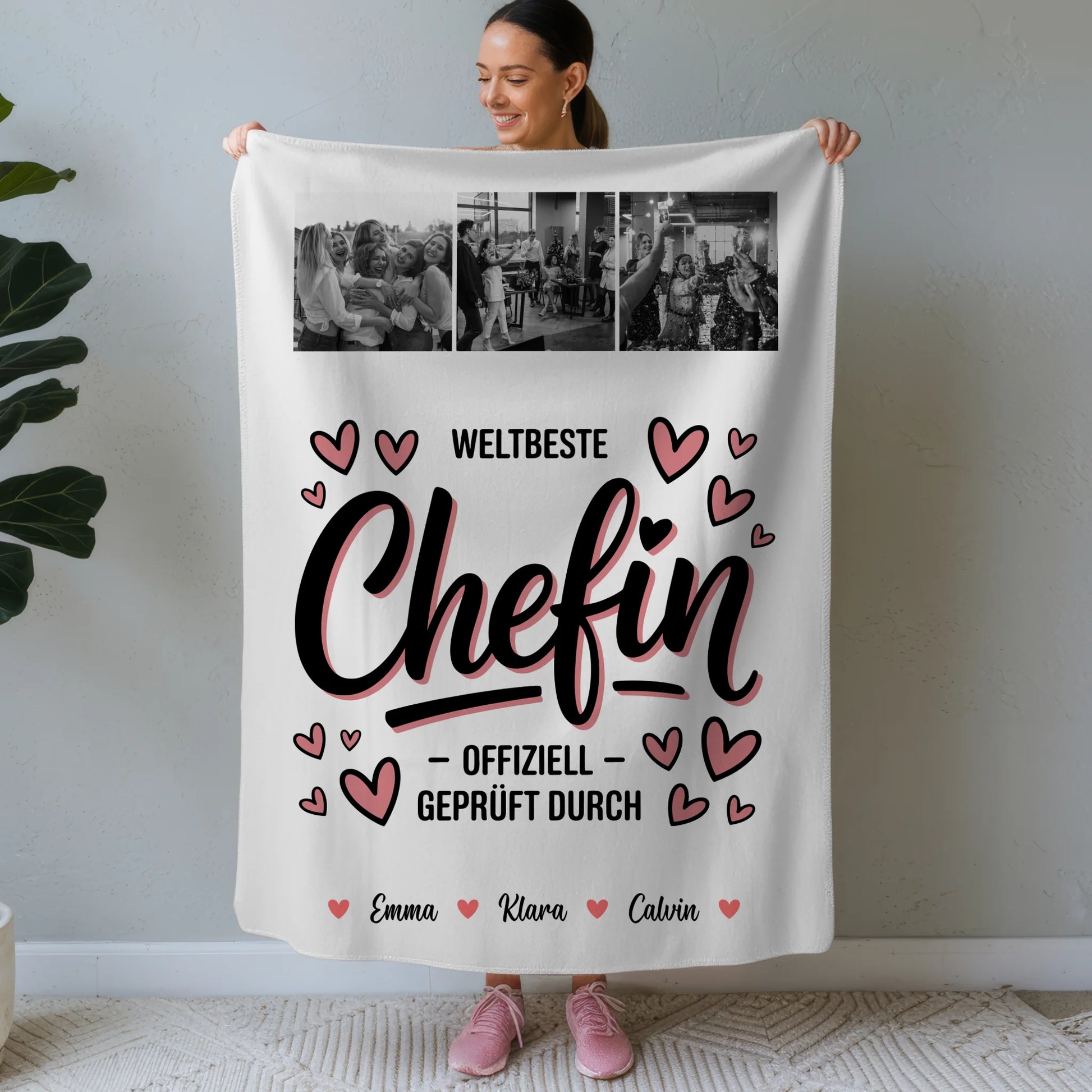 Personalisierte Decke Mit Namen Fotocollage für Chefin Weltbeste Chefin Offiziell Geprüft Durch 1